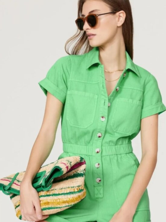 Show Me Your MuMu Pants - Show Me Your Mumu Cannon Romper Medium Green Denim Utility Shortall